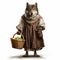 Medieval Wolf In Bavarian Costume With Fruit Basket