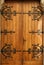 Medieval wood door, wrought-iron details
