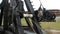 Medieval wooden catapult exhibits at open air history museum, military equipment