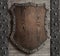 Medieval wooden shield on castle gate 3d illustration