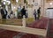 MEDINA, SAUDI ARABIA - CIRCA 2014 :  Pilgrims make a prayer at a raised platform orignally named as suffah area  the shade area,