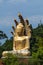 Meditate golden Buddha statue on a throne of Cobra