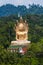 Meditate golden Buddha statue on a throne of Cobra