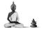 Meditating Buddha posture in silver and black colors with stones