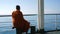 Meditating Buddhist Monk at Ferry Ship to Koh Phangan, Thailand. HD Slowmotion.