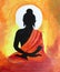 Meditating budha in sunset background oil painting