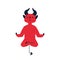 Meditating devil flat vector illustration. Peace and quiet, sport and health, stress relief concept. Red demon
