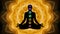 Meditating human in lotus pose. Yoga illustration. Glowing Positive aura healing energy Healing Chakras