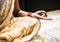 A meditating Indian woman closeup