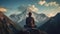 Meditating on mountain peak, serene people find spirituality and wellbeing generated by AI