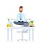Meditating office employee flat illustration. Businessman practicing yoga cartoon vector character. Staff relaxation