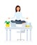 Meditating office employee flat illustration. Businesswoman practicing yoga cartoon vector character. Staff relaxation