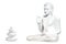 Meditating white Buddha posture with stones on white background