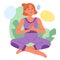 Meditating woman in lotus pose. Mindful, relaxing yoga meditation, female person breath and balance training flat vector