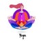 A meditating woman in the Lotus position. Element of the yoga logo. Colorful 7 chakras and aura glow. Background of the manda