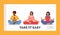 Meditating Women Landing Page Template. Multiracial Female Characters Sit in Relaxing Yoga Lotus Pose. Healthy Lifestyle