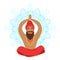 Meditating yogi man in yoga lotus pose, colorful character vector Illustration