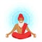 Meditating yogi man in yoga lotus pose, colorful character vector Illustration