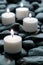 Meditation Candles Burning on Black Stone Zen Path