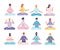 Meditation characters. Male and female person yoga poses sitting in pilates class vector flat persons