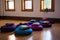 meditation cushions arranged in a quiet room