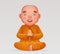 Meditation cute buddhist sitting monk traditional asian buddhism culture religion cartoon 3d realistic character design