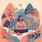 Meditation - A flat style illustration of a person meditating in a serene and calming environment