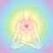 Meditation Man Glowing Heart Chakra Rainbow Colors