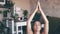 Meditation, mindfulness and Asian, woman and pray for zen at home with yoga, wellness for spiritual and holistic healing