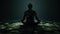 Meditation silhouette. The power of meditation controls energy. Generative ai