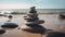 Meditation Stones Stacked on a Tranquil Beach