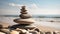 Meditation Stones Stacked on a Tranquil Beach