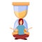 Meditation time management icon, cartoon style