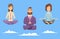 Meditation yoga business group. Vector character businesspeople relaxing in meditation poses