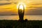 Meditation yoga lifestyle woman silhouette on the Sea sunset, relax vital.