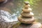Meditative balance Zen stones placed harmoniously by the river