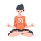 Meditative Female Engaged in Pranayama Practice Sitting in Lotus Position Vector Illustration