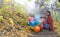 Meditative girl with her balloons