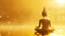 Meditative golden Buddha statue in lotus position on plain yellow background. Buddhist sculpture. Symbol of Buddhism