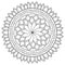 Meditative mandala in the shape of a symmetrical flower, coloring page with ornate petals