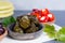 Mediterranean appetizer antipasti tapas bowls with green and cal