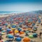 mediterranean beach full of beach umbrellas.AI generated