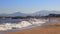 Mediterranean beach with people in Pyrenees orientales, France