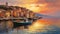 Mediterranean Boats: A Vibrant Impressionist Painting Of Italy At Sunset