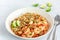 Mediterranean Cauliflower Rice with Sauteed Shrimp Close Up Horizontal Photo