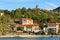 Mediterranean coast with hotel and a windmill