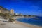 Mediterranean coastline on Larvotto Beach in Monte Carlo Principality of Monaco