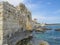 Mediterranean coastline. The picturesque ruins of the southern wall of the ancient city of Korikos