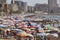 Mediterranean coastline in Spain. Calpe beach. Summer crowd. Ali