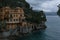 Mediterranean colourful luxury villa with an amazing view over the beautiful bay in the evening. Portofino. Liguria